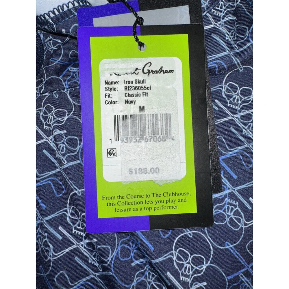 Robert Graham Clubhouse Mens Medium Iron Skull Classic Quarter Zip Blue Pullover